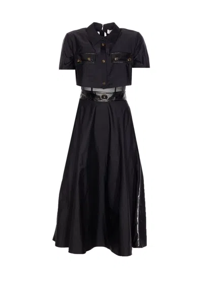 Elisabetta Franchi Long Dress With Transparent Detail And Pockets In Black