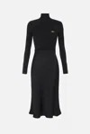 Elisabetta Franchi Ribbed Turtleneck Midi Dress In Blue