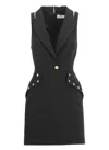 Elisabetta Franchi Sleeveless V Neck Dress With Decorative Studs In Black