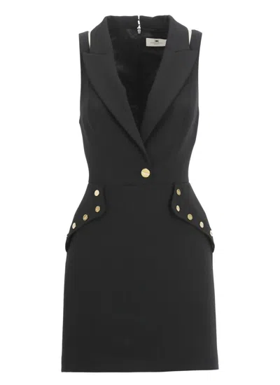 Elisabetta Franchi Sleeveless V Neck Dress With Decorative Studs In Black