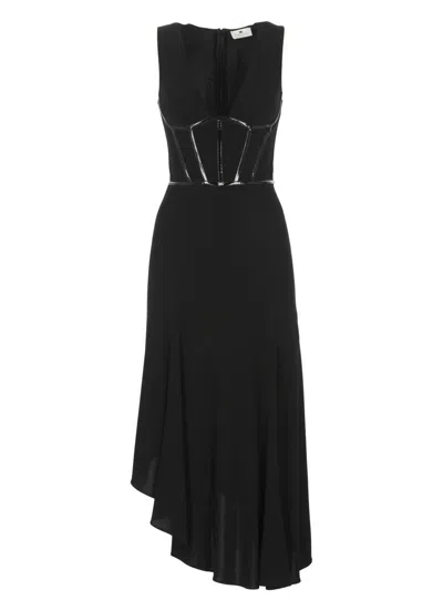 Elisabetta Franchi Viscose Midi Dress With Asymmetrical Hemline In Blue