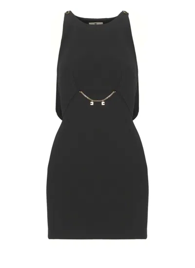 Elisabetta Franchi Fitted Sleeveless Crepe Dress In Black