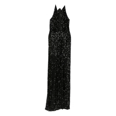 Elisabetta Franchi Halterneck Sequin Dress In Black