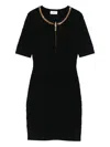 Elisabetta Franchi Mini Dress In Diamond Knit With Black Jewel Detail In Black