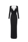 Elisabetta Franchi Draped Black Maxi Dress With Deep Neckline In Black