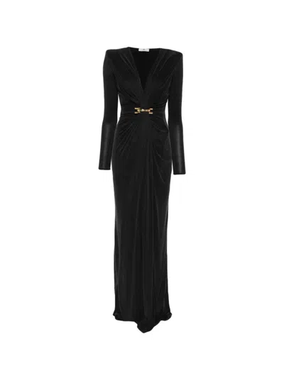 Elisabetta Franchi Long Sleeve Dress With Belt In Black