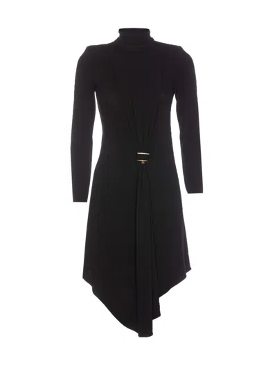 Elisabetta Franchi Black Long Sleeves Rhinestone Embellishment Dress