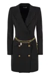 Elisabetta Franchi Belted Crepe Coat Dress In Black