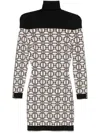 Elisabetta Franchi Jacquard-logo Turtleneck Mini Dress In Black