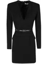 Elisabetta Franchi V-neck Rear Zip Belted Dress In Black
