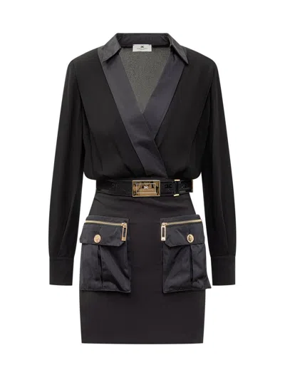 Elisabetta Franchi Mini Abito Con Camicia E Gonna Con Tasche In Black