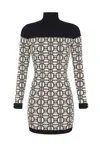 Elisabetta Franchi Mini Dress Turtleneck Jacquard Logo In Black