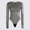 Elisabetta Franchi Bodysuit With Gold Chain And Sheer Fabric In Black