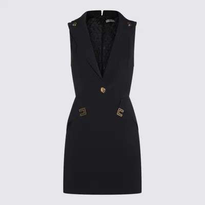 Elisabetta Franchi Double Layer Stretch Logo Details Mini Dress In Black