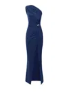 Elisabetta Franchi Draped One-shoulder Dress With Side Slit In Blue