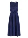 Elisabetta Franchi Waist Fitted Midi Pleated Round Sleeveless In Blue