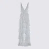 Elisabetta Franchi Georgette Tiered Gown In Blue