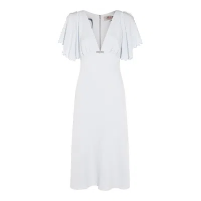 Elisabetta Franchi Dress In Lightweight Crepe Fabric With Embroidered Scallop In Blue