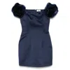 Elisabetta Franchi Floral-appliqué Duchess Satin Mini Dress In Blue