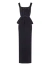 Elisabetta Franchi Red Carpet Pleated-peplum Knit Maxi Dress In Blue
