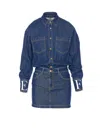 Elisabetta Franchi Shirt-style Denim Dress With Contrast Stitching In Blue