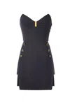 Elisabetta Franchi Strapless Fitted Dress Gold-tone Buttons In Blue