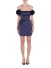 Elisabetta Franchi Floral-appliqué Duchess Satin Mini Dress In Blu Blu E Verdi