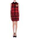 Elisabetta Franchi Red Wool Tartan Embroidered Patch Dress In Bordeaux Marroni