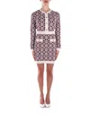 Elisabetta Franchi Logo-jacquard Long-sleeved Mini Dress In Bordeaux Marroni