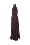 Elisabetta Franchi Red Carpet Dress With Jewel Bow In Brown