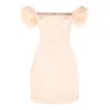 Elisabetta Franchi Shoulder-baring Fitted Mini Dress With Floral Embellishments In Brown