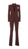 Elisabetta Franchi Coffee Suit With Flare Pants And V Neck In Brown