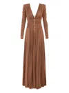 Elisabetta Franchi Red Carpet Dress In Lurex Jersey With Necklace In Brown