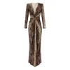 Elisabetta Franchi Draped Metallic Knee Length Dress With Sleeves In Brown