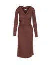 Elisabetta Franchi Brown Draped Midi Dress With Asymmetric Neckline In Viscose Stretch Woman In Brown