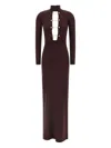 Elisabetta Franchi Chain-embellished High-neck Dress In Brown