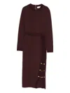 Elisabetta Franchi Knit Dress With Chain And Gold Buttons In Burgundy