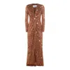 Elisabetta Franchi Sequin Embellished Maxi Dress V-neckline In Brown