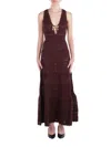Elisabetta Franchi Maxi Sleeveless Dress Deep V-neck In Brown