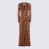 Elisabetta Franchi Sequin Embellished Maxi Dress V-neckline In Brown