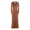 Elisabetta Franchi Sequin Embellished Maxi Dress V-neckline In Brown