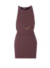 Elisabetta Franchi Bordeaux Sleeveless Dress With Chain Decoration On The Front In Fabric Woman In Brown
