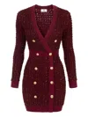 Elisabetta Franchi Boucle Knit Dress With Sequins In Burgundy