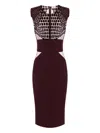 Elisabetta Franchi Fitted Midi Dress With Glossy Embellishments In Burgundy