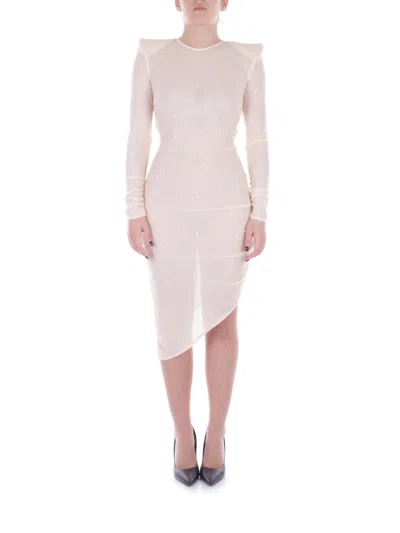Elisabetta Franchi Sequin Embellished Asymmetric Midi Dress In White