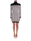 Elisabetta Franchi Mini Dress Turtleneck Jacquard Logo In Burro Nero Bianco