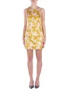 Elisabetta Franchi Floral Satin Dress With Tulle Back And Side Zipper In Curry Marrone