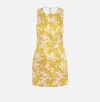 Elisabetta Franchi Floral Satin Dress With Tulle Back And Side Zipper In Giallo/quarzo