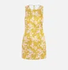 Elisabetta Franchi Floral Satin Dress With Tulle Back And Side Zipper In Giallo/quarzo