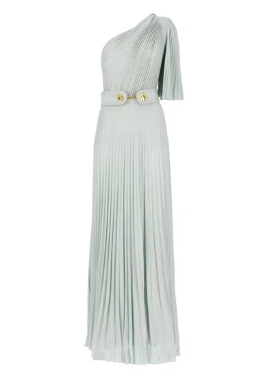 Elisabetta Franchi Asymmetrical Pleated Long Dress In White